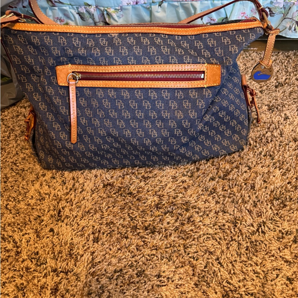 Dooney & Bourke Navy and Tan Monogram Shoulder Bag - Picture 3 of 16